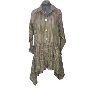 West Love Los Angeles 100% Linen Lagenlook Artisan Tunic Top Medium M Brown Grey